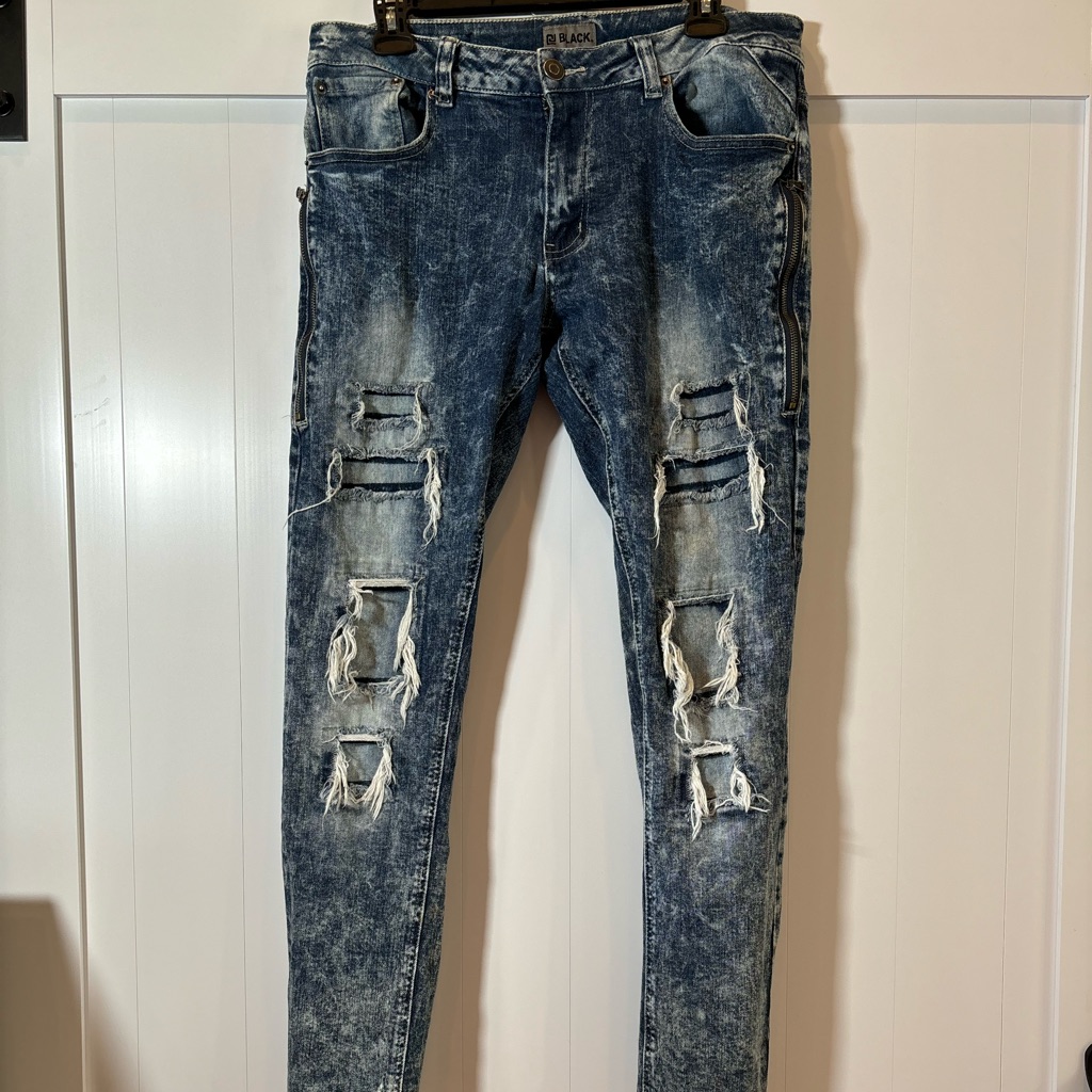 Black Brand Ripped Skinny Jeans Mens 3232